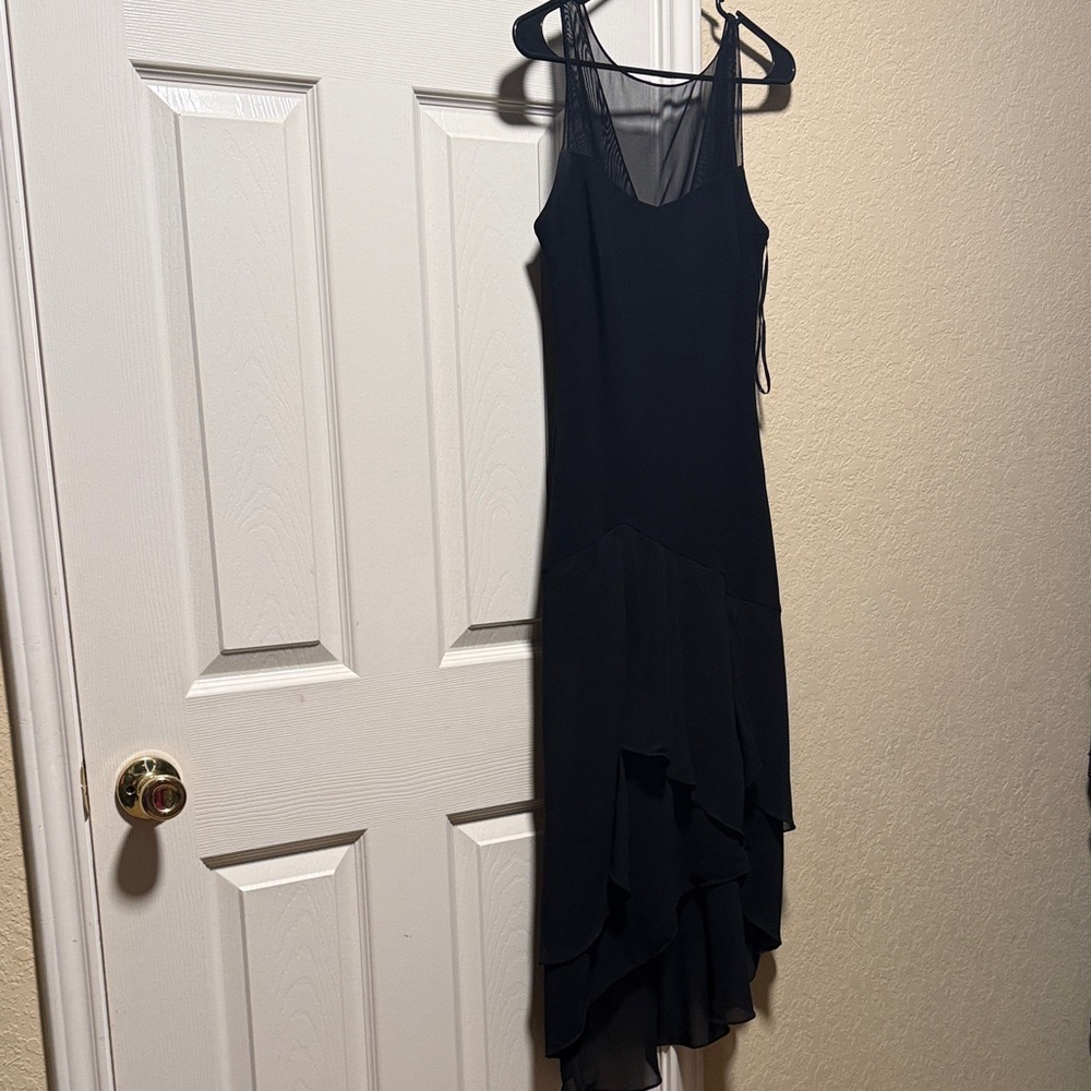 Evan Picone Black Asymmetrical Ruffle Hem Dress
